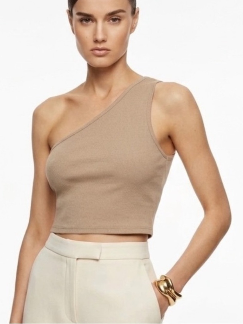 NEW Nordstrom Brown One Shoulder Crop Top Ribbed Size LARGE 4TH + Reckless